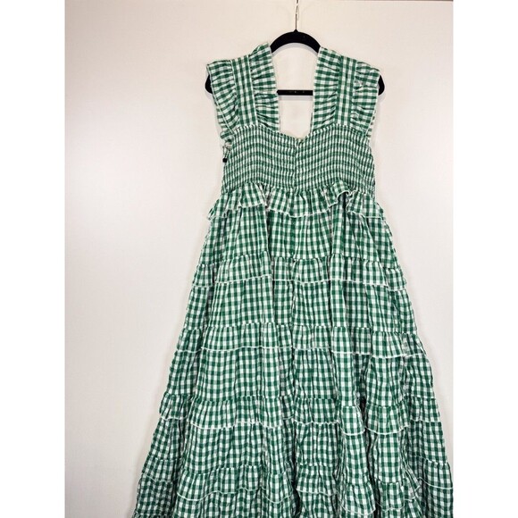 Dream Sister Jane Dress Green Roller Gingham Midi Tiered Ruffle Smocked Large - Picture 10 of 12